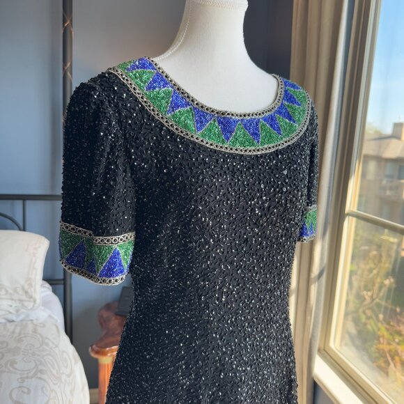 80s Vintage Niteline by Della Roufogali Beaded Sequin Mini Dress - Picture 4 of 16